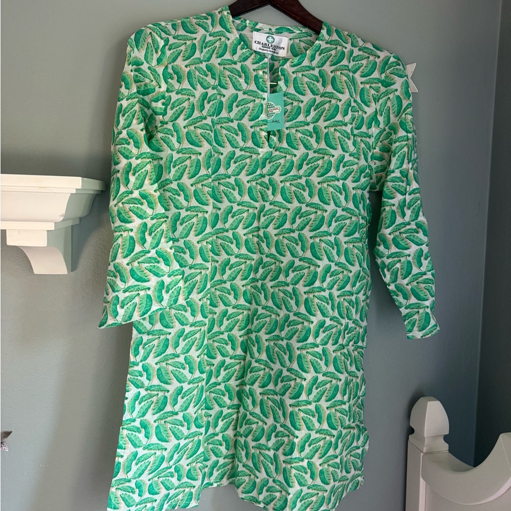 NWT Charleston Shoe Company green leaves cotton tunic shirt - Picture 1 of 9